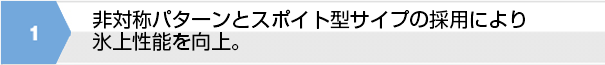 非対称パターンとスポイト型サイプの採用により氷上性能を向上。